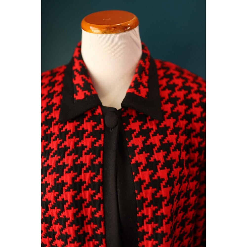 Vintage Victoria Morgan Red Black Houndstooth Corporate Goth Blazer Jacket 10 - Picture 6 of 12